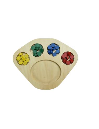 Plateau Montessori de tri avec dés et jetons colorés en bois