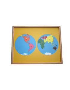 Puzzle planisphère Montessori en bois avec continents et océans