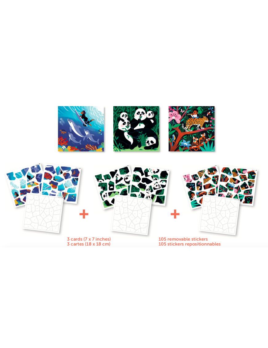 3 puzzles stickers " Wild animals"
