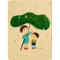Carte postale en bois "sous la pluie"