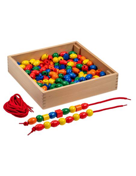 Perles de laçage Montessori en bois coloré pour stimuler la motricité fine