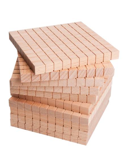 10 plaques en bois Montessori pour représenter 100 unités chacune