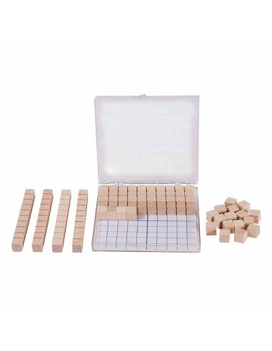 Ensemble base 10 en bois pour manipuler unités, dizaines et centaines