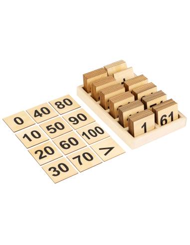 Cartes des nombres en bois de 0 à 100 – Apprentissage du système décimal Montessori