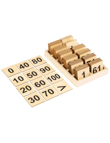 Cartes des nombres en bois de 0 à 100 – Apprentissage du système décimal Montessori