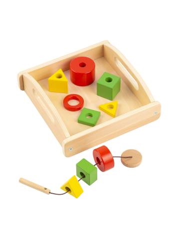 Plateau d’enfilage de perles Montessori en bois