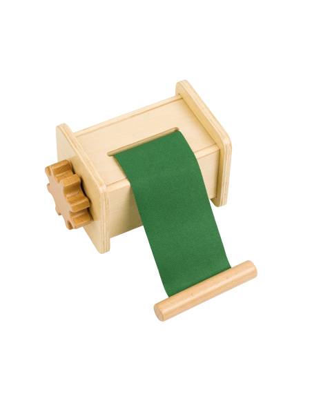 Boîte ruban Montessori en bois avec ruban textile