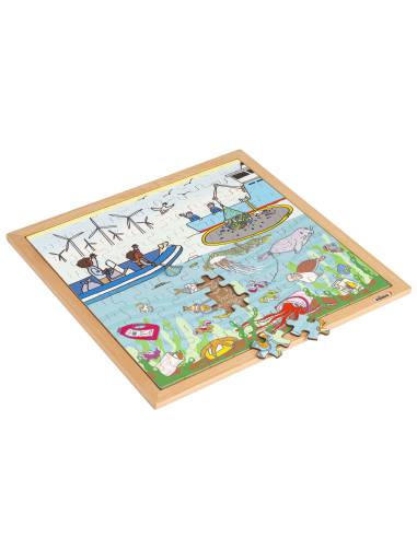 Puzzle éducatif sur la pollution plastique des océans