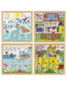 Coffret de 4 puzzles en bois nature et climat, 100 pièces