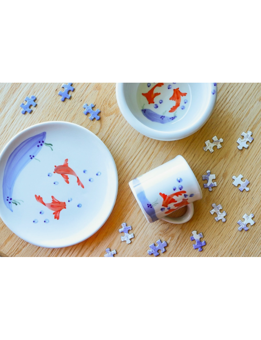Ensemble 3 pièces - vaisselle pour enfant "poisson rouge" en céramique