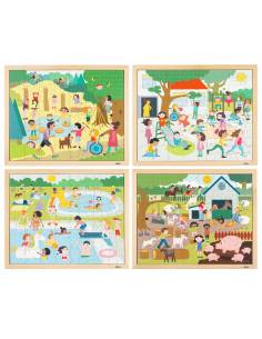 Coffret de 4 puzzles coopératifs en bois, 102 pièces