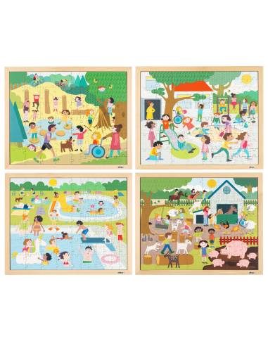 Coffret de 4 puzzles coopératifs en bois, 102 pièces