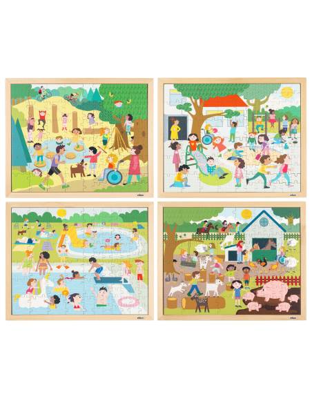 Coffret de 4 puzzles coopératifs en bois, 102 pièces