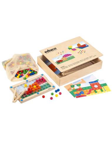 Jeu éducatif en bois maxi mosaïque avec boules colorées