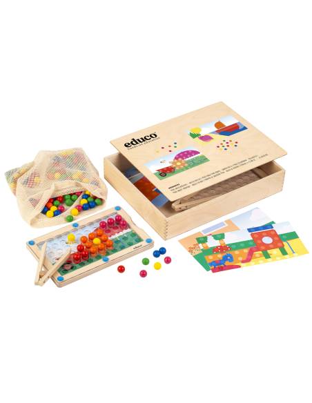 Jeu éducatif en bois maxi mosaïque avec boules colorées