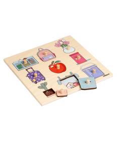 puzzle en bois contenu des objets