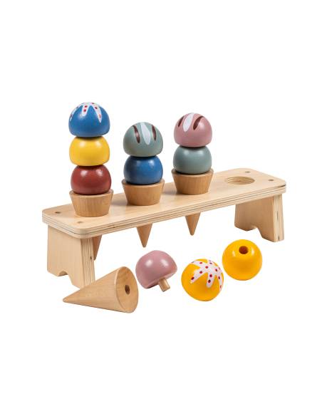 4 glaces en bois colorées avec support