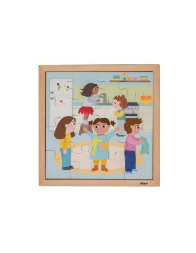 puzzle éducatif Se laver les mains en bois