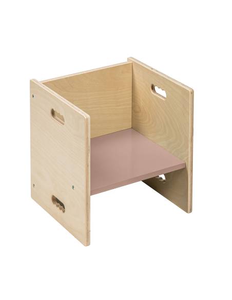 Chaise cubique en bois 33 x 33 cm avec assise rose