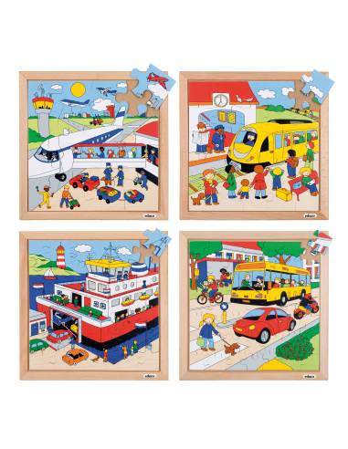 Ensemble de 4 puzzles en bois sur les transports