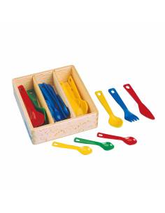 set de couverts plastiques avec boîte en bois