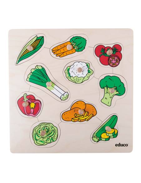Puzzle à boutons en bois représentant des légumes
