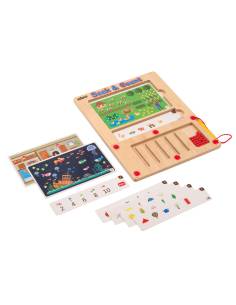 Plateau magnétique avec billes colorées et stylet aimanté pour apprentissage des quantités