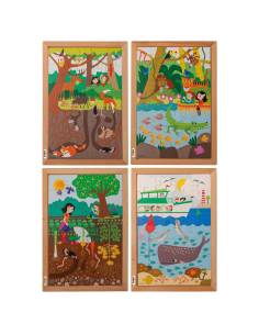 : Set de 4 puzzles en bois “Dessus et dessous” avec 28 et 35 pièces