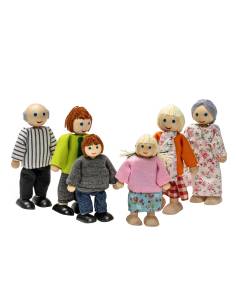 Famille articulée en bois pour maison de poupées