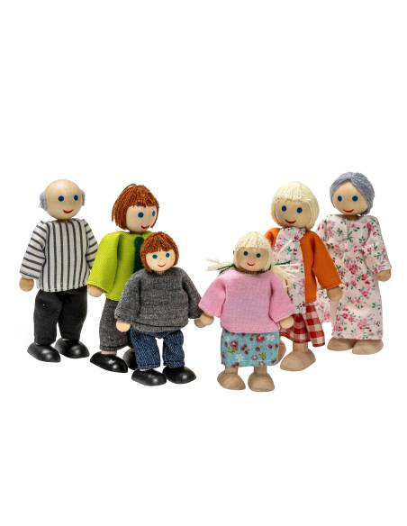 Famille articulée en bois pour maison de poupées