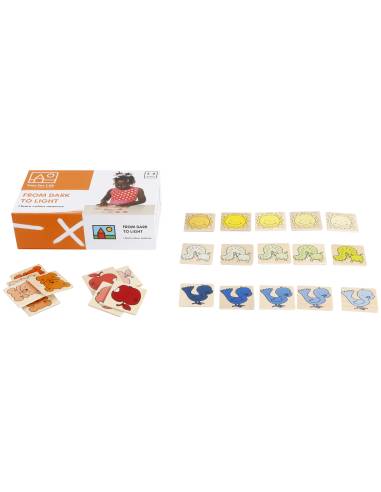 cartes en bois pour trier du foncé au clair