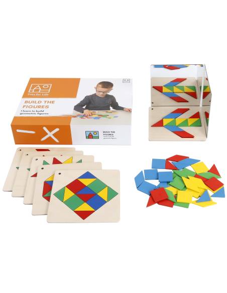 Tangram en bois avec cartes-modèles et miroir