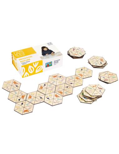 Jeu de l’hexagone Nature en bois – observation et vocabulaire