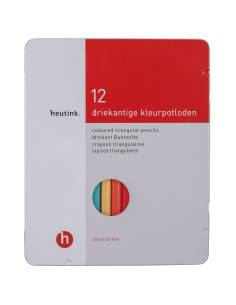 12 crayons triangulaires de couleur en boîte métallique