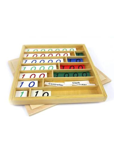 jeu de la banque Montessori avec perles dorées et symboles