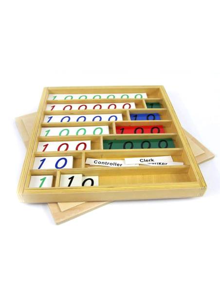 jeu de la banque Montessori avec perles dorées et symboles