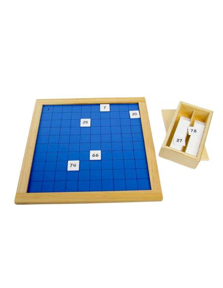 Table des 100 Montessori avec jetons en bois et carte d’autocorrection