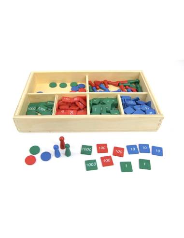 Jetons Montessori en bois pour visualiser le système décimal et les opérations