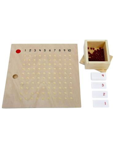 Table de multiplication Montessori avec perles rouges