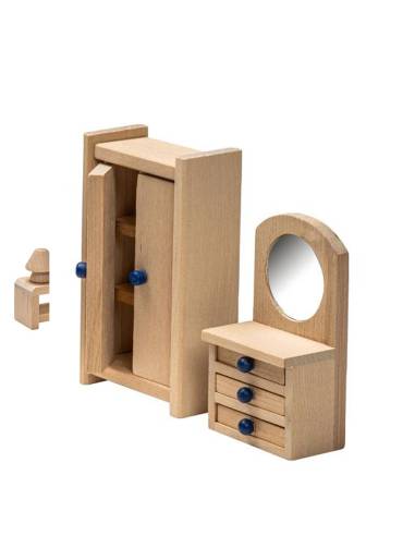 Chambre parentale miniature en bois avec mobilier détaillé pour maison de poupées