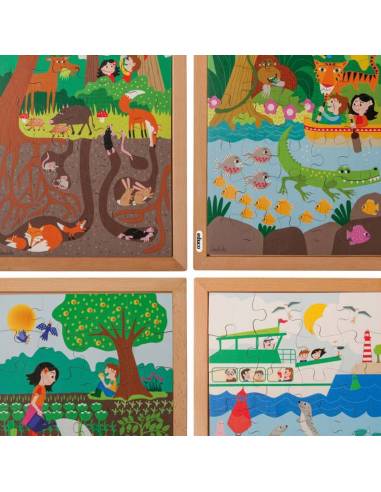 Puzzles éducatifs en bois pour observer et comparer dessus et dessous d’une scène