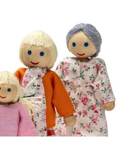 Ensemble de 4 personnages articulés en bois pour maison de poupées