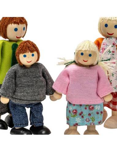 Famille miniature articulée en bois pour compléter la maison de poupées