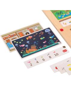 Plateau magnétique avec billes colorées et stylet aimanté pour apprentissage des quantités 2