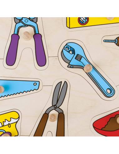 Puzzle en bois avec boutons de préhension pour apprendre les noms des outils