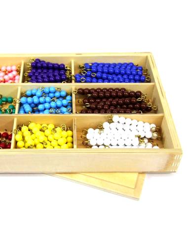 Perles colorées pour poser les multiplications avec le damier Montessori