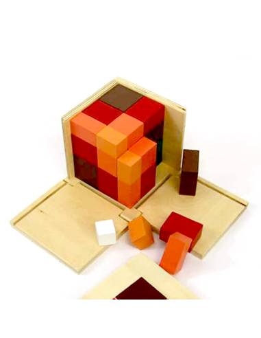 Cube Montessori du trinôme (a + b + c)³ en bois