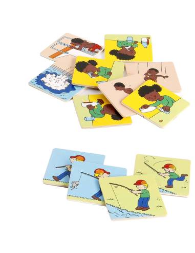 20 cartes en bois pour développer le langage et la logique narrative