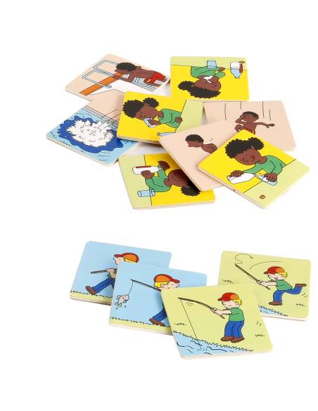 20 cartes en bois pour développer le langage et la logique narrative
