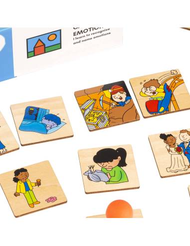 Jeu éducatif en bois pour identifier et nommer les émotions